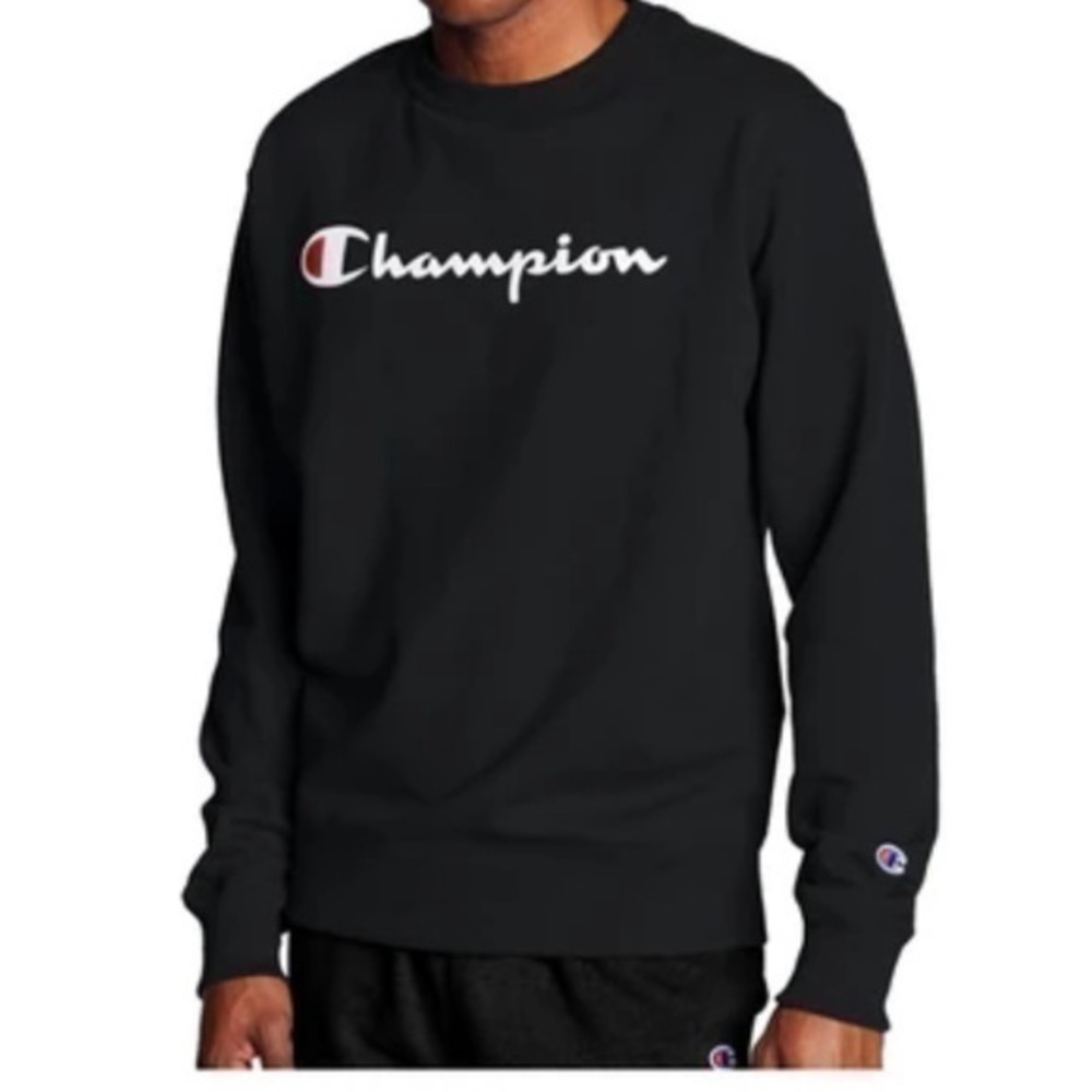 NWOT Black with white lettering Champion crewneck Sweater mens small